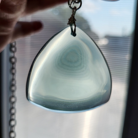 Clear Blueish Glass Pendant on Silver Tone Large Link Chain - Picture 11 of 16
